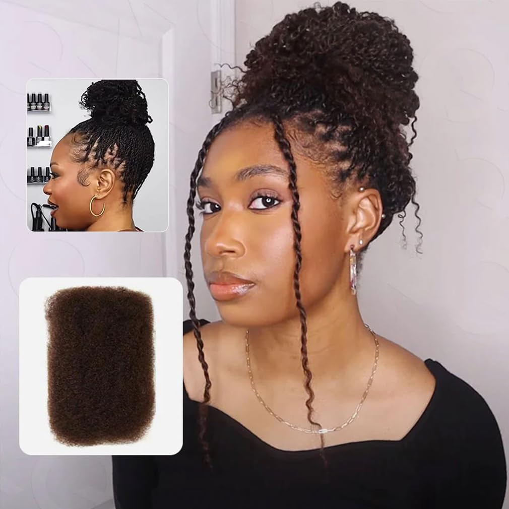 QVR Afro Kinkys Bulk Human Hair for Dreadlock Extensions Repair Locs 150 Gram, Dark Brown 14inches Mini Spring Twist Braiding Afro Kinky Human Hair for LocKs