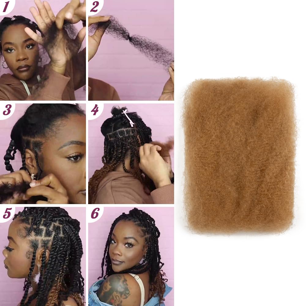 QVR Afro Kinkys Bulk Human Hair for Dreadlock Extensions Repair Locs 50 Gram/Pack,Auburn Brown Color 18 inches Mini Twist Braiding Afro Kinky Human Hair for Locs