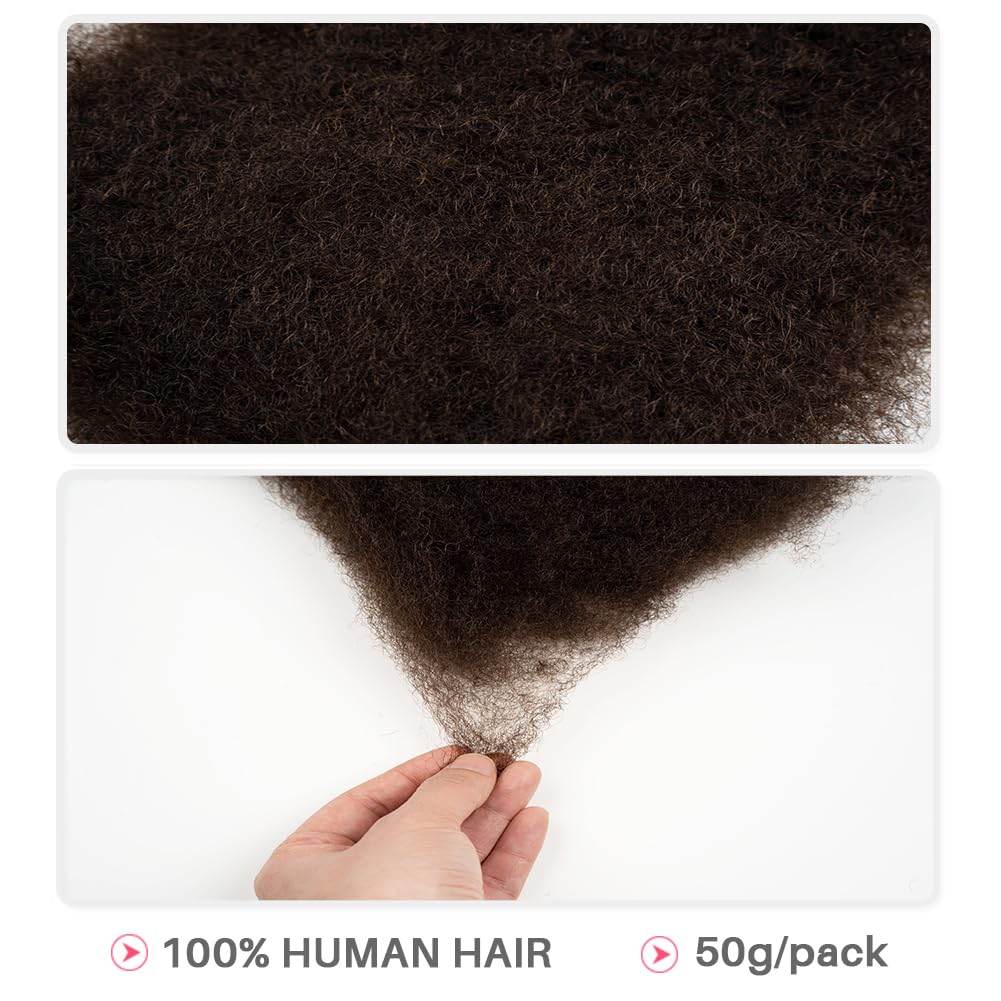QVR Afro Kinkys Bulk Human Hair for Dreadlock Extensions Repair Locs 150 Gram, Dark Brown 14inches Mini Spring Twist Braiding Afro Kinky Human Hair for LocKs
