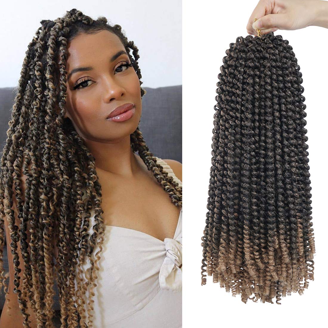 Beyond Beauty Spring Twist Crochet Hair 90strands 8 Inch Fluffy Spring Twists Braiding,Spring Twist Crochet Braids Bomb for Black Women (1B)