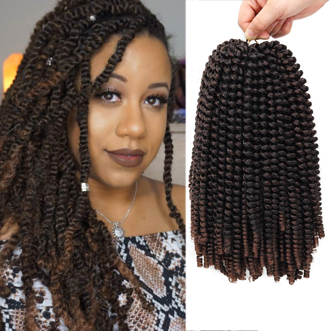 Beyond Beauty Spring Twist Crochet Hair 90strands 8 Inch Fluffy Spring Twists Braiding,Spring Twist Crochet Braids Bomb for Black Women (1B)