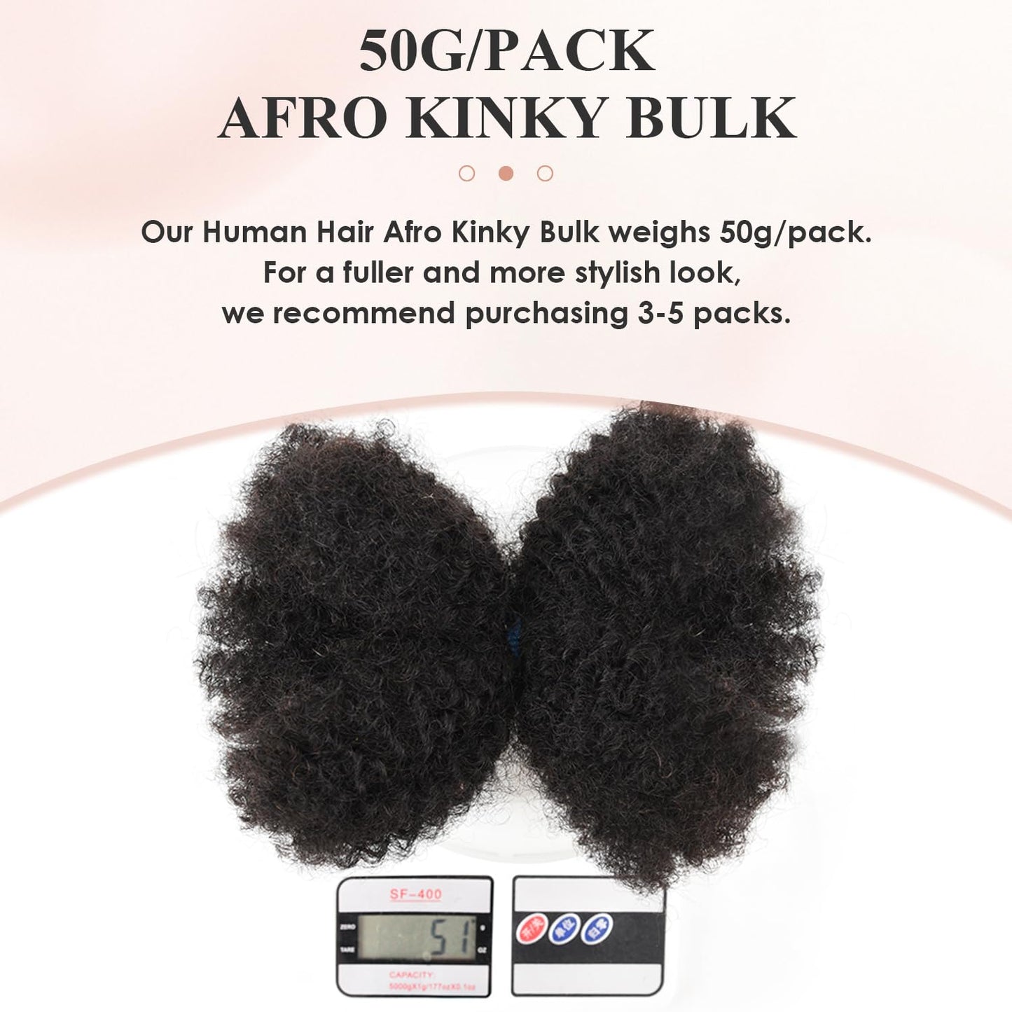 Afro Kinkys Bulk Human Hair 3 Pack 150g,Afro Kinky-Curly Human Hair Bulk Hair Bulk Human Braiding Hair for Dreadlock Extensions Repair Locs,Twist Afro Kinky Twist Extensions (14 Inch,50g/Pack)