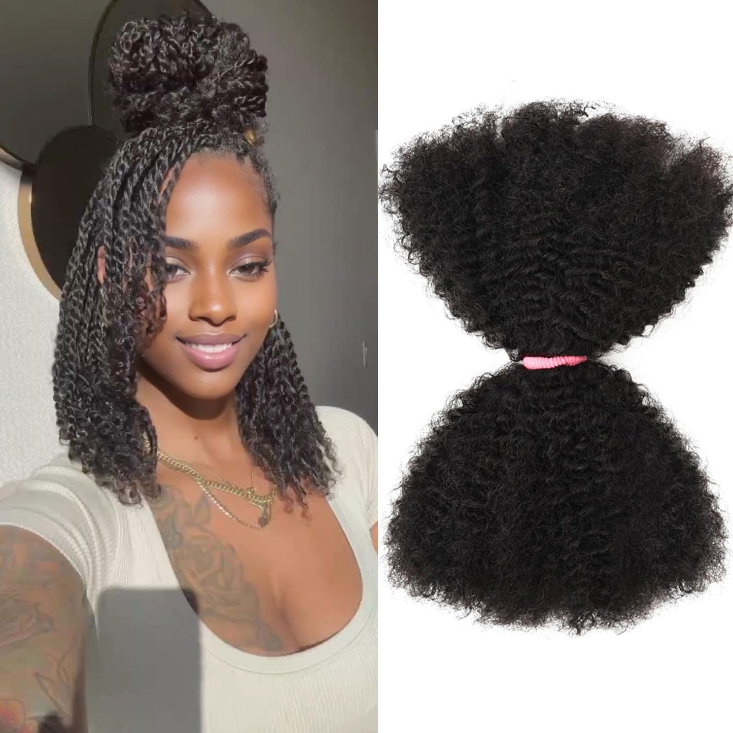Afro Kinkys Bulk Human Hair 3 Pack 150g,Afro Kinky-Curly Human Hair Bulk Hair Bulk Human Braiding Hair for Dreadlock Extensions Repair Locs,Twist Afro Kinky Twist Extensions (14 Inch,50g/Pack)