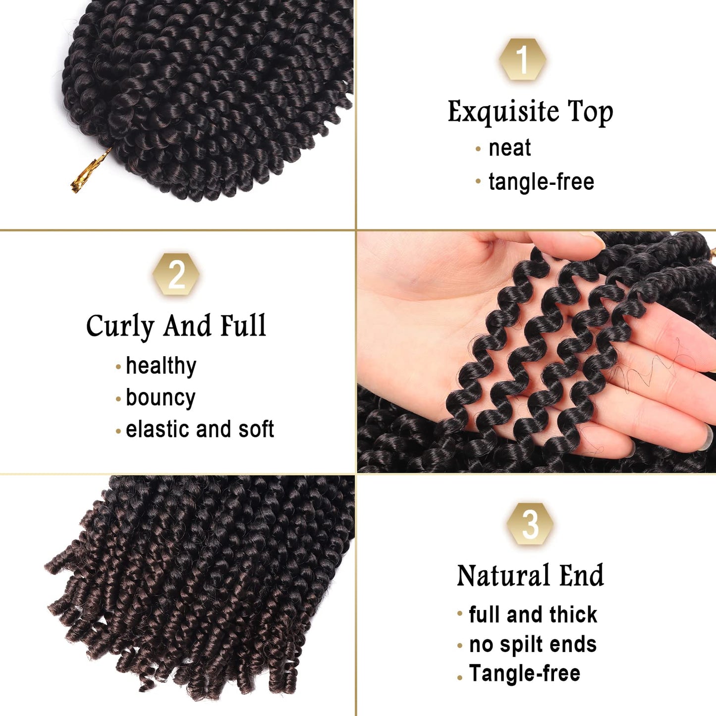 Beyond Beauty Spring Twist Crochet Hair 90strands 8 Inch Fluffy Spring Twists Braiding,Spring Twist Crochet Braids Bomb for Black Women (1B)
