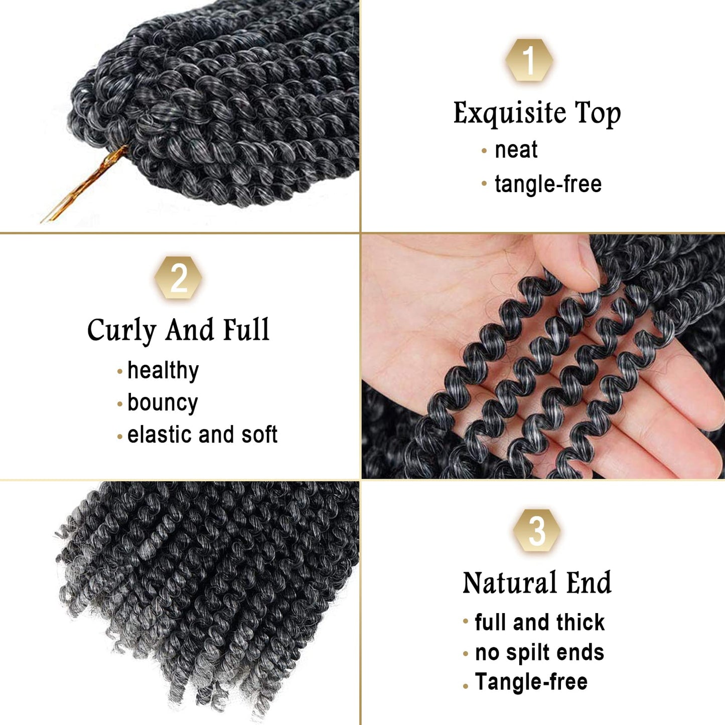 Beyond Beauty Spring Twist Crochet Hair 90strands 8 Inch Fluffy Spring Twists Braiding,Spring Twist Crochet Braids Bomb for Black Women (1B)
