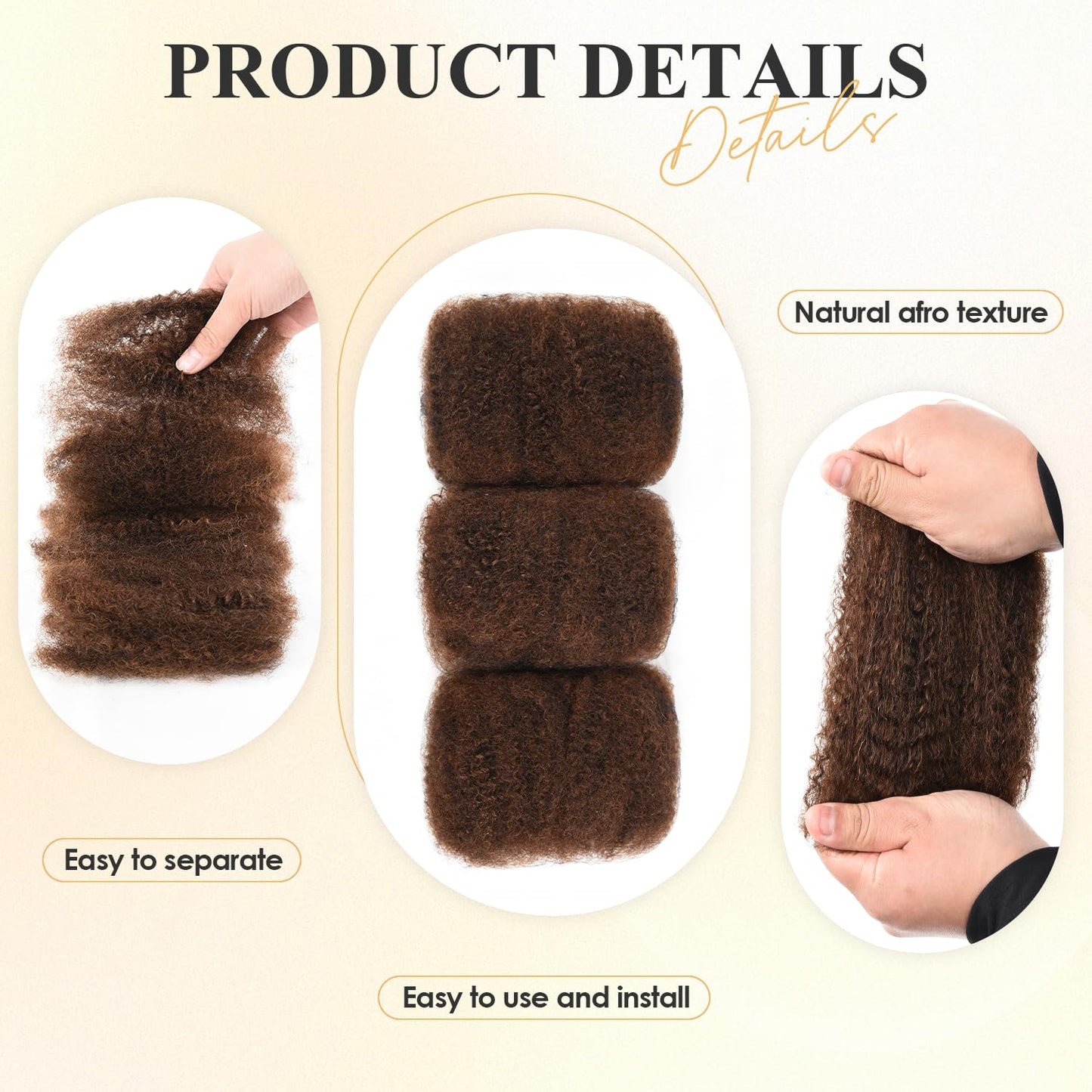 Afro Kinkys Bulk Human Hair 3 Pack 150g,Afro Kinky-Curly Human Hair Bulk Hair Bulk Human Braiding Hair for Dreadlock Extensions Repair Locs,Twist Afro Kinky Twist Extensions (14 Inch,50g/Pack)