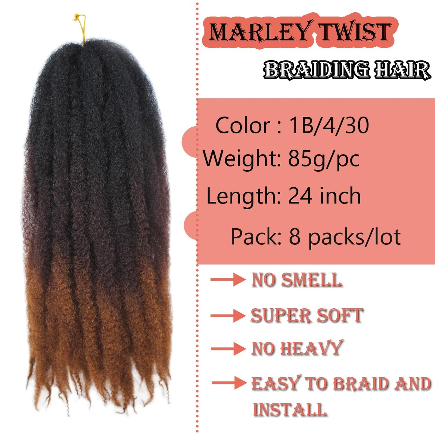 Vustbeauty Marley Twist Braiding Hair 24 Inch Marley Twist Hair Long Cuban Twist Hair 8 Packs Afro Kinky Curly Twist Crochet Hair Synthetic Marley Hair Extensions (24 Inch 8packs, 1B)