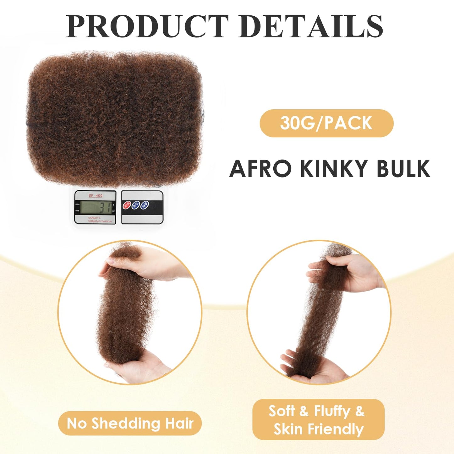 Afro Kinkys Bulk Human Hair 3 Pack 150g,Afro Kinky-Curly Human Hair Bulk Hair Bulk Human Braiding Hair for Dreadlock Extensions Repair Locs,Twist Afro Kinky Twist Extensions (14 Inch,50g/Pack)