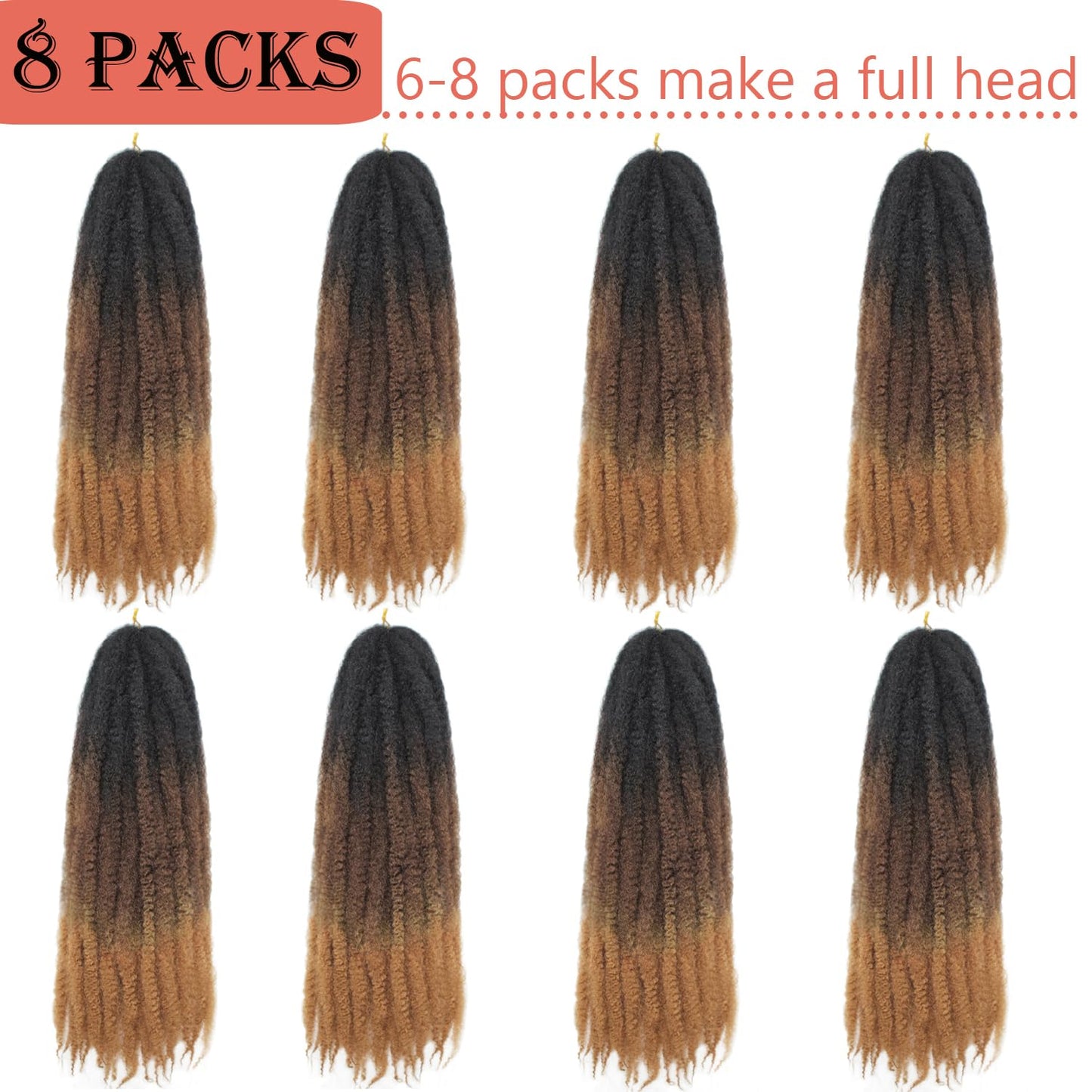 Vustbeauty Marley Twist Braiding Hair 24 Inch Marley Twist Hair Long Cuban Twist Hair 8 Packs Afro Kinky Curly Twist Crochet Hair Synthetic Marley Hair Extensions (24 Inch 8packs, 1B)