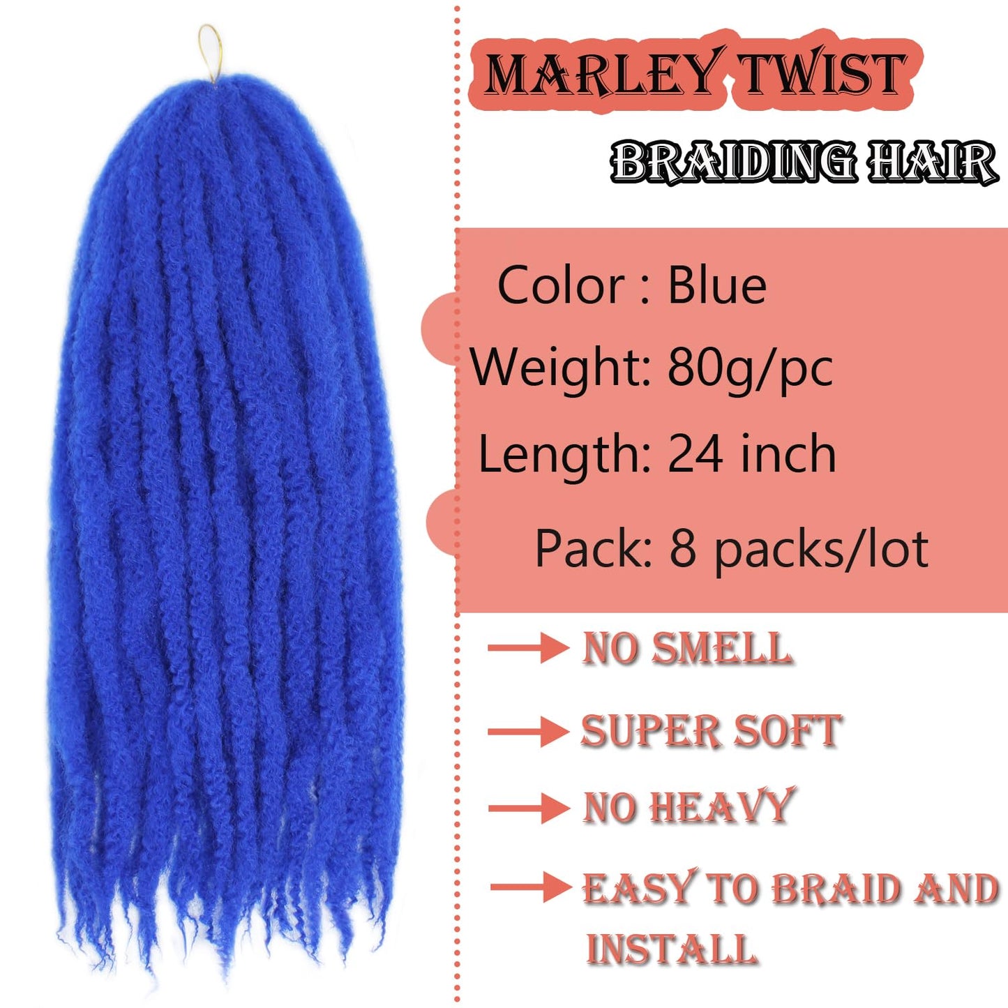 Vustbeauty Marley Twist Braiding Hair 24 Inch Marley Twist Hair Long Cuban Twist Hair 8 Packs Afro Kinky Curly Twist Crochet Hair Synthetic Marley Hair Extensions (24 Inch 8packs, 1B)
