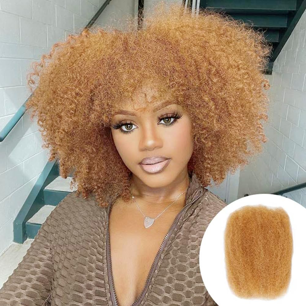 QVR Afro Kinkys Bulk Human Hair for Dreadlock Extensions Repair Locs 50 Gram/Pack,Auburn Brown Color 18 inches Mini Twist Braiding Afro Kinky Human Hair for Locs