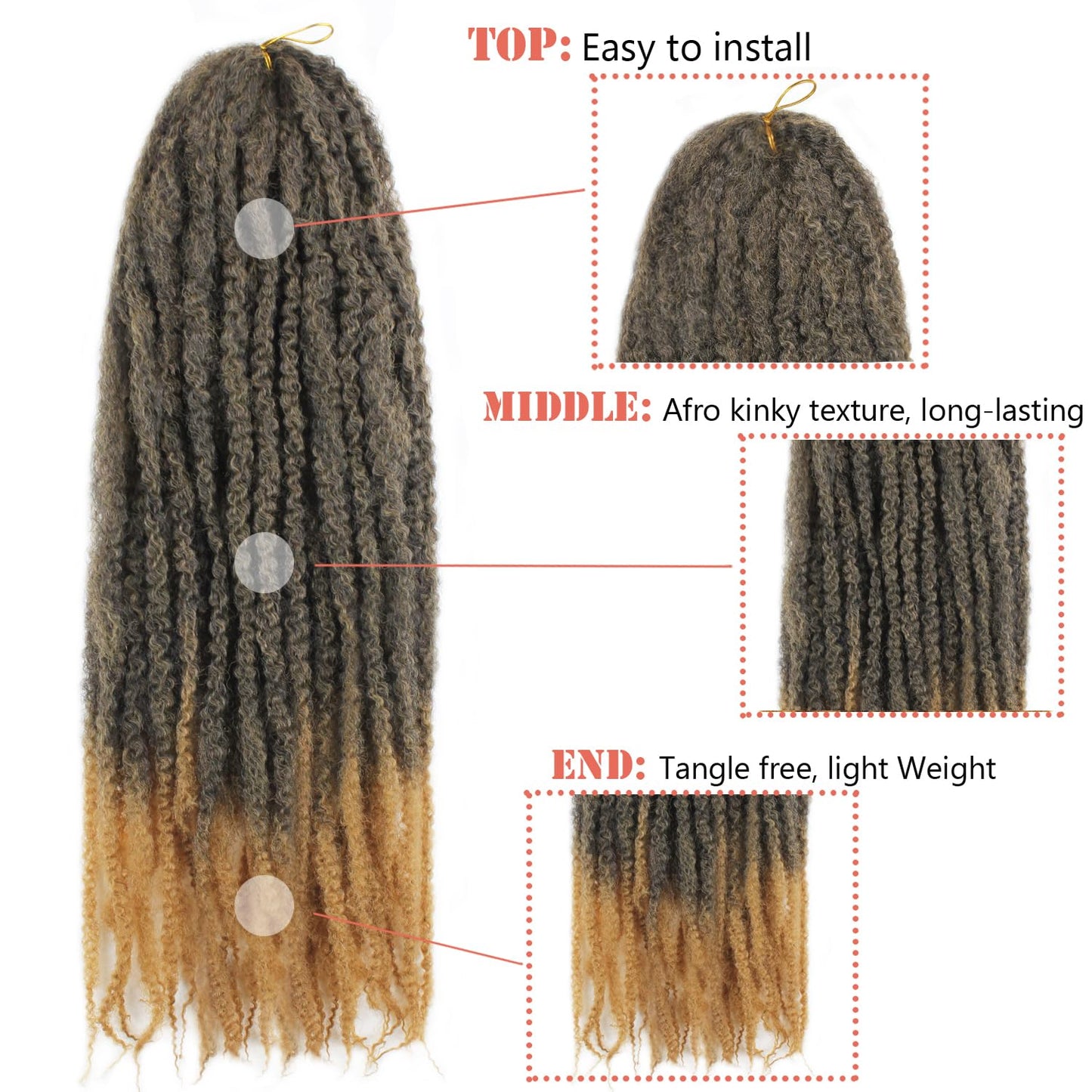 Vustbeauty Marley Twist Braiding Hair 24 Inch Marley Twist Hair Long Cuban Twist Hair 8 Packs Afro Kinky Curly Twist Crochet Hair Synthetic Marley Hair Extensions (24 Inch 8packs, 1B)