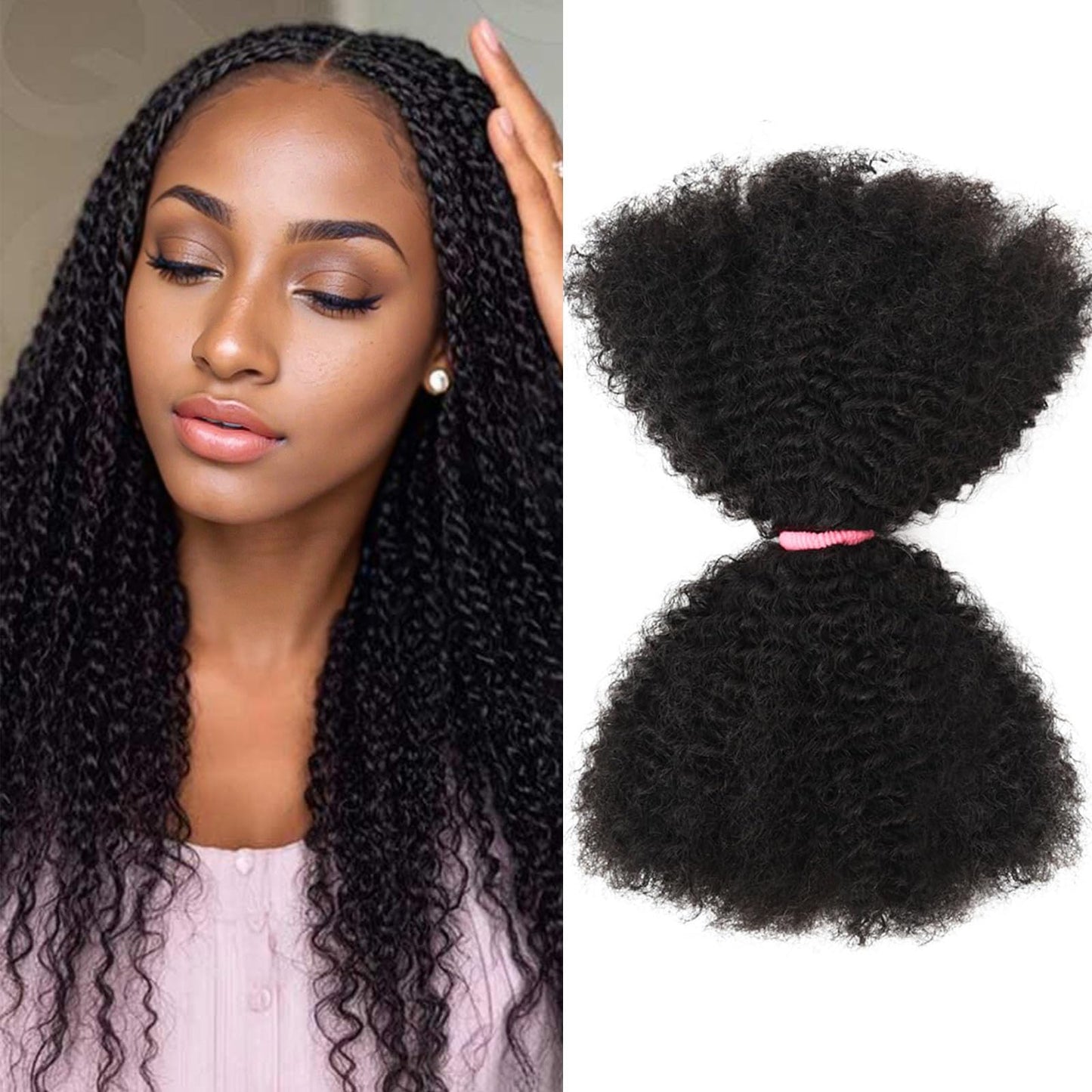 Afro Kinkys Bulk Human Hair 3 Pack 150g,Afro Kinky-Curly Human Hair Bulk Hair Bulk Human Braiding Hair for Dreadlock Extensions Repair Locs,Twist Afro Kinky Twist Extensions (14 Inch,50g/Pack)