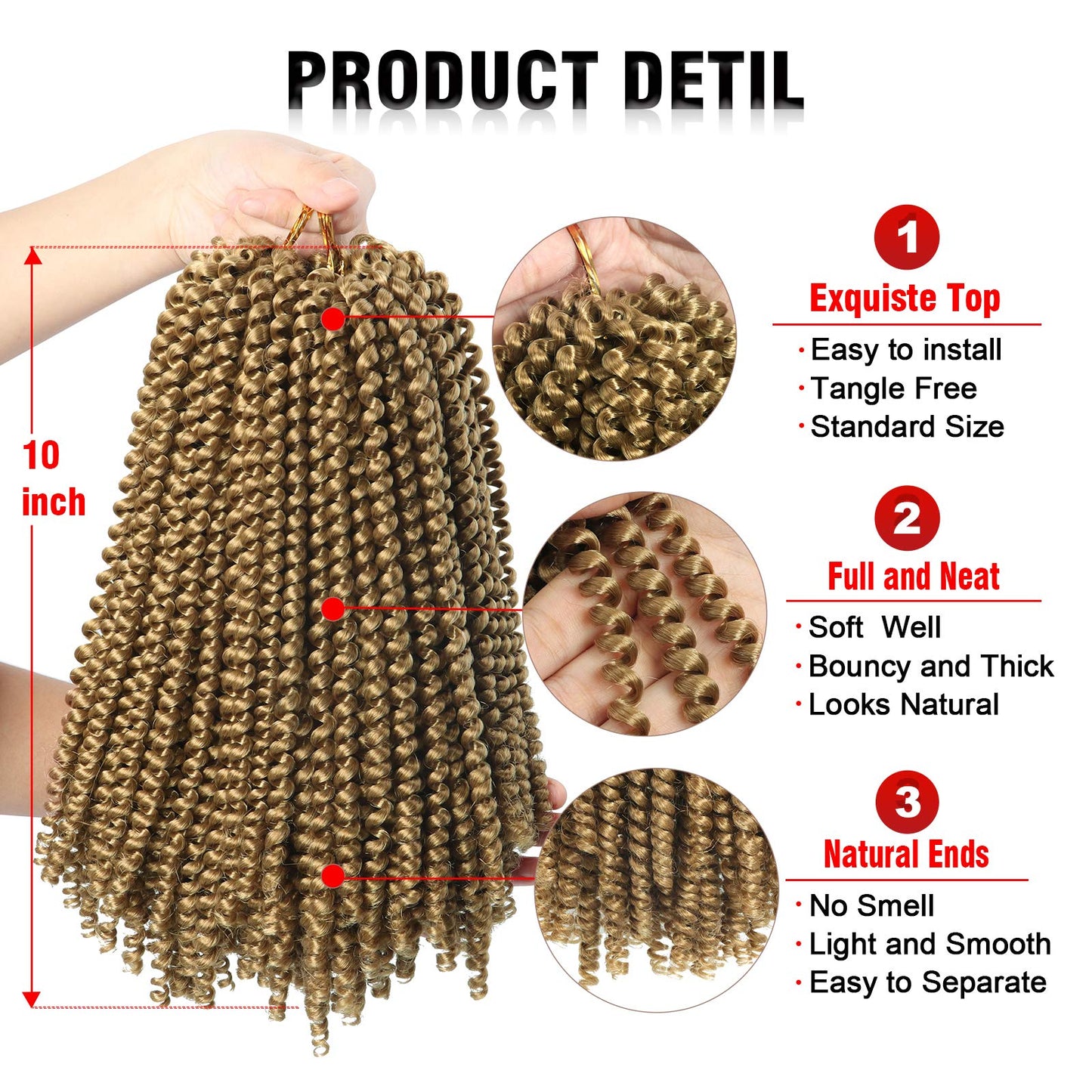 Beyond Beauty Spring Twist Crochet Hair 90strands 8 Inch Fluffy Spring Twists Braiding,Spring Twist Crochet Braids Bomb for Black Women (1B)