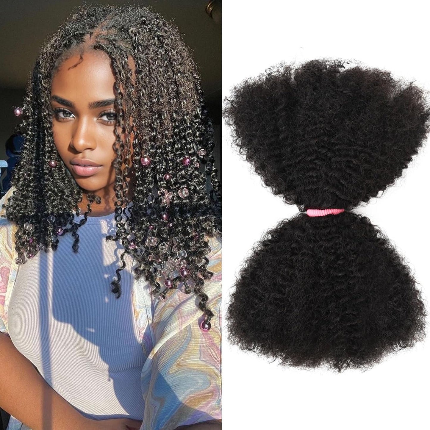 Afro Kinkys Bulk Human Hair 3 Pack 150g,Afro Kinky-Curly Human Hair Bulk Hair Bulk Human Braiding Hair for Dreadlock Extensions Repair Locs,Twist Afro Kinky Twist Extensions (14 Inch,50g/Pack)