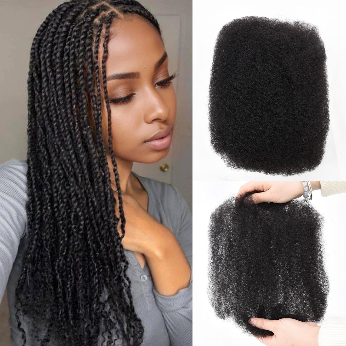 Afro Kinkys Bulk Human Hair 3 Pack 150g,Afro Kinky-Curly Human Hair Bulk Hair Bulk Human Braiding Hair for Dreadlock Extensions Repair Locs,Twist Afro Kinky Twist Extensions (14 Inch,50g/Pack)