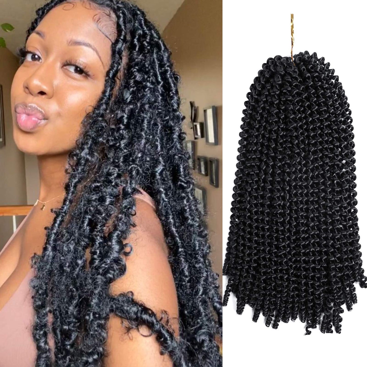 Beyond Beauty Spring Twist Crochet Hair 90strands 8 Inch Fluffy Spring Twists Braiding,Spring Twist Crochet Braids Bomb for Black Women (1B)