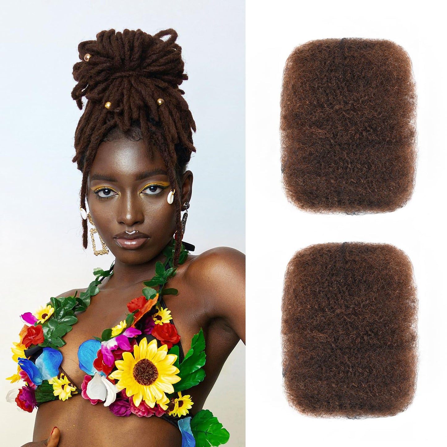 Afro Kinkys Bulk Human Hair 3 Pack 150g,Afro Kinky-Curly Human Hair Bulk Hair Bulk Human Braiding Hair for Dreadlock Extensions Repair Locs,Twist Afro Kinky Twist Extensions (14 Inch,50g/Pack)