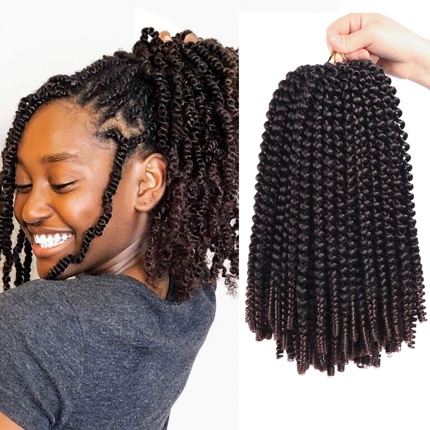 Beyond Beauty Spring Twist Crochet Hair 90strands 8 Inch Fluffy Spring Twists Braiding,Spring Twist Crochet Braids Bomb for Black Women (1B)