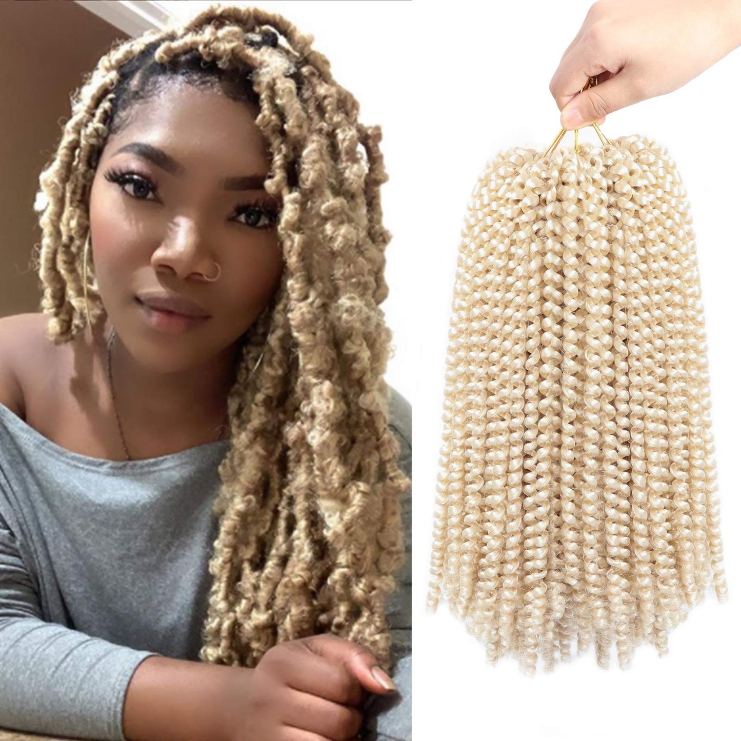 Beyond Beauty Spring Twist Crochet Hair 90strands 8 Inch Fluffy Spring Twists Braiding,Spring Twist Crochet Braids Bomb for Black Women (1B)