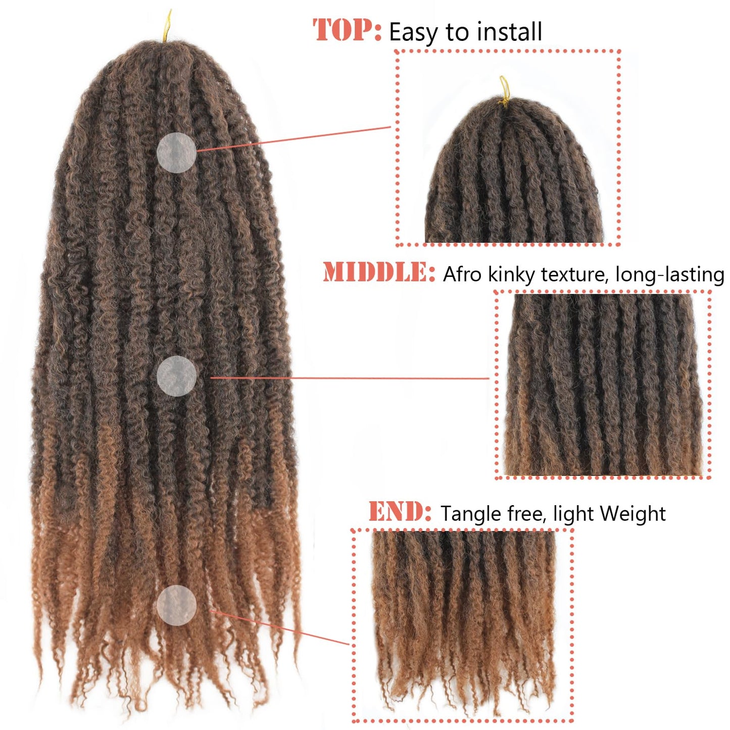 Vustbeauty Marley Twist Braiding Hair 24 Inch Marley Twist Hair Long Cuban Twist Hair 8 Packs Afro Kinky Curly Twist Crochet Hair Synthetic Marley Hair Extensions (24 Inch 8packs, 1B)