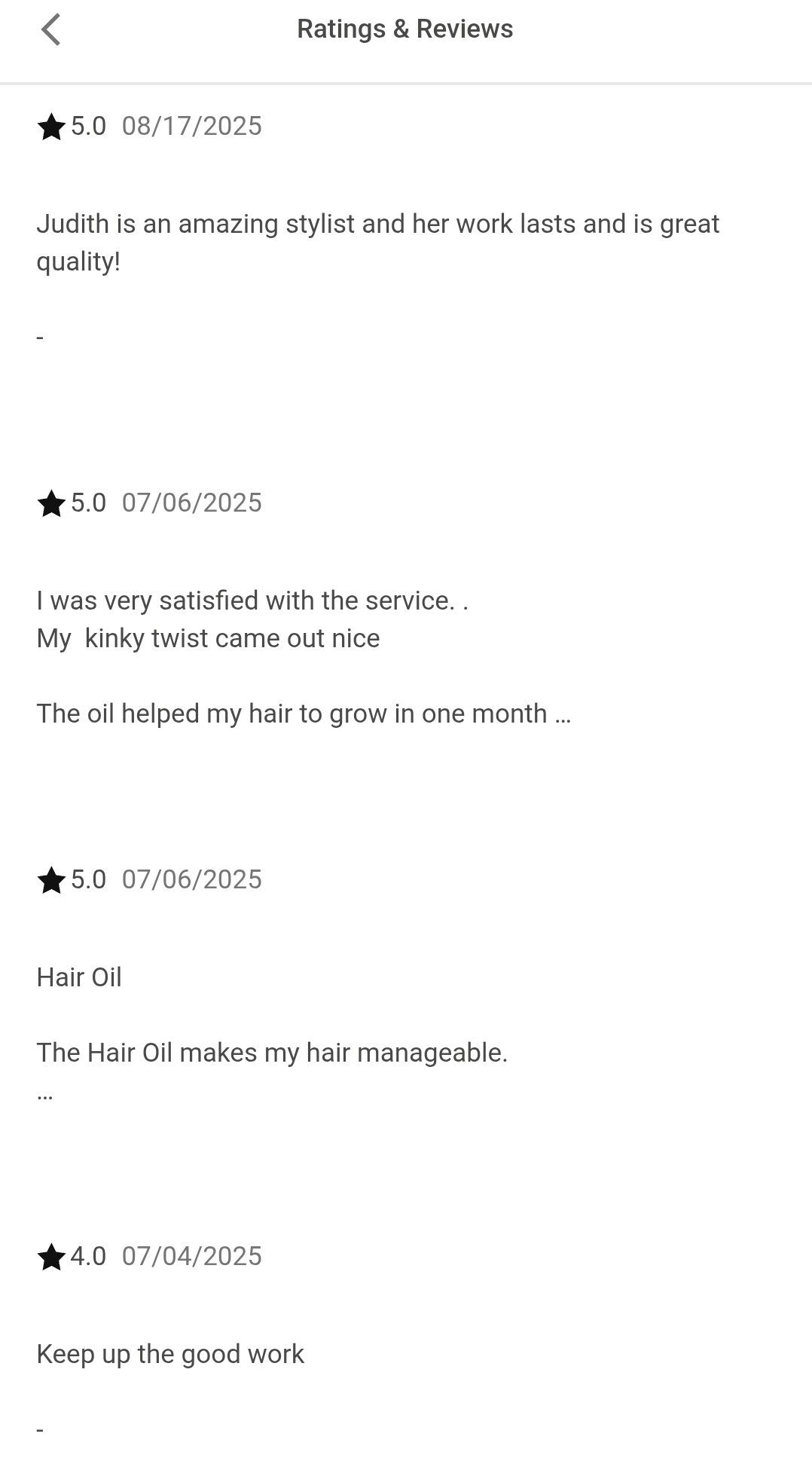 Commentaires/dits des clients